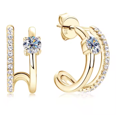 Latest Style New Designed 4mm 0.3ct Moissanite 925 Sterling Silver Fashion Huggie Half Hoop Earrings for Women Fine Jewelry