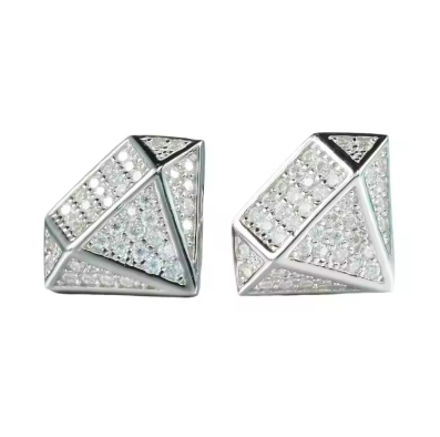 Hip Hop Fashion Rock Style Triangle 925 Sterling Silver Moissanite Earrings for Men Party Moissanite Screw Back Earrings