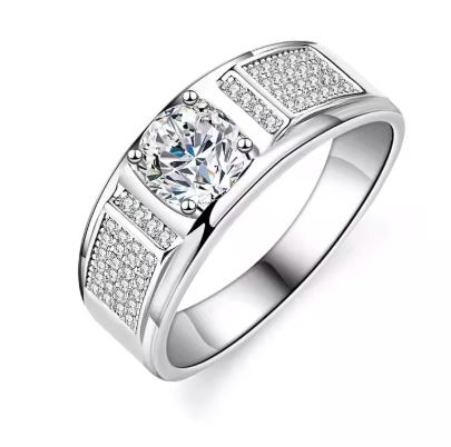 Unique Design Mens Wedding Moissanite 925 Sterling Silver Diamond 18k White Gold Vvs Rings With Moissanite for Men