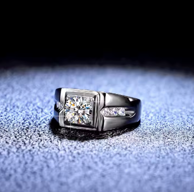 Factory Wholesale Fashion Classic 1 Carat Moissanite Men's Wedding Ring S925 Silver Moissanite Ring Gift Jewelry