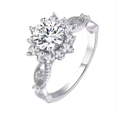 Fashion Jewelry Rings 925 Sterling Silver Pink Color Wholesale 1CT Moissanite Rings for Women Wedding Engagement Rings