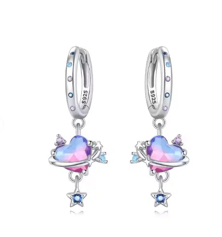 Colorful Star Zirconia Heart Earrings