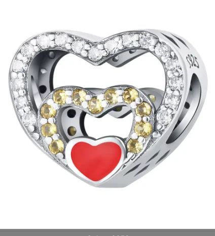 Red Enamel Love Heart Charm Bead