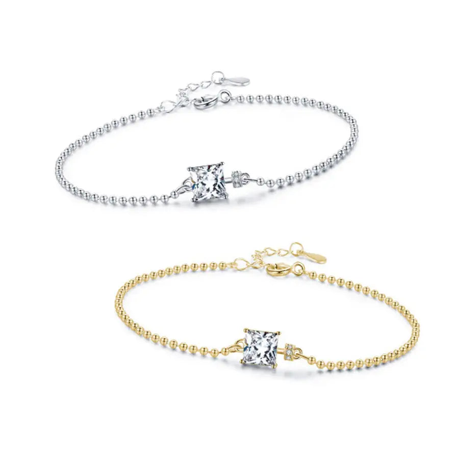 Square Zirconia Round Beads Bracelet