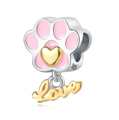 Love Heart Paw Print Charm Bead