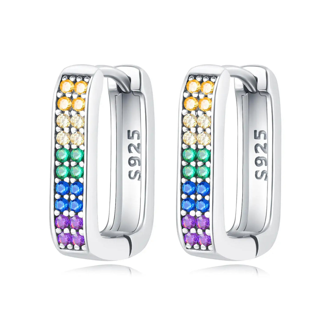 U-Shaped Colorful Zirconia Hoop Earrings