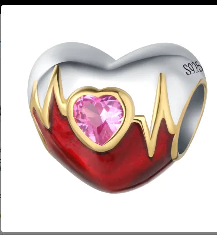 Electrocardiogram Beating Heart Charms Bead