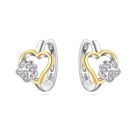 Cute Pet Paw Print Love Heart Hoop Earrings