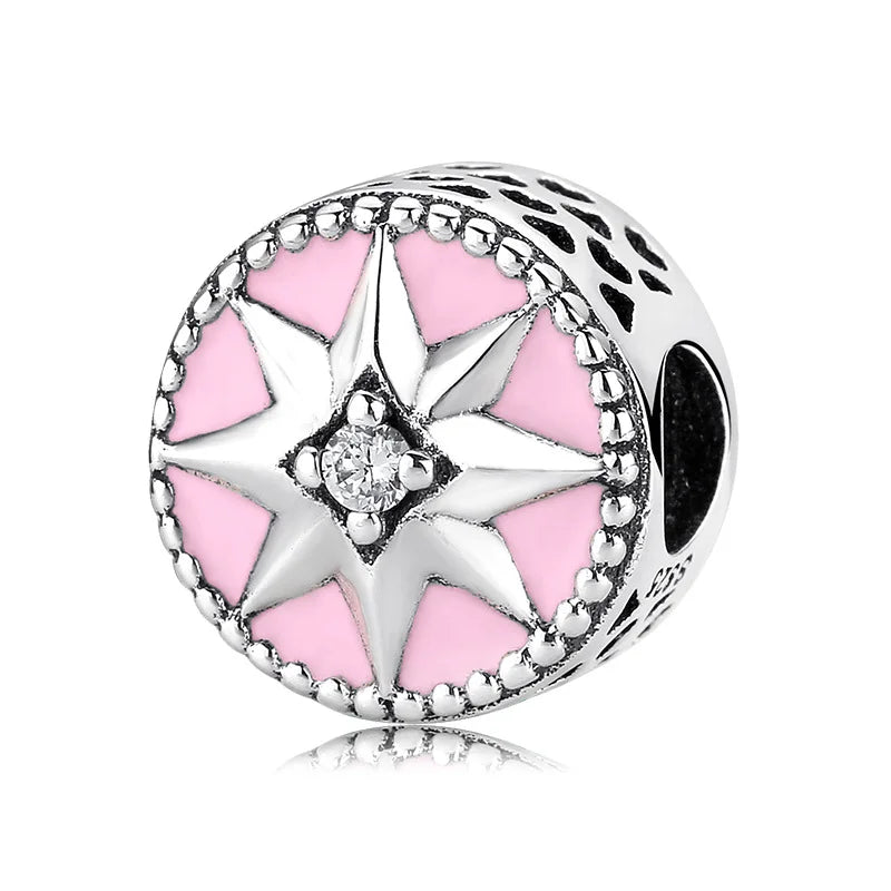 Pink enamel octagonal star round beads