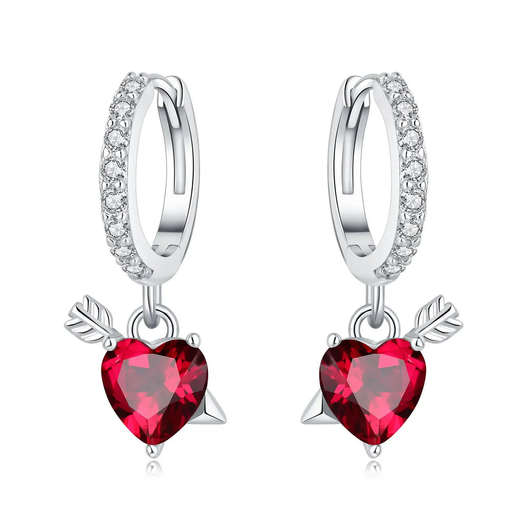 Cupid's Arrow Red CZ Heart Earrings