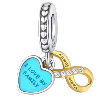 Heart Shape I Love My Family Charm Pendant