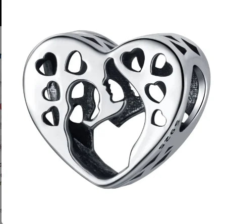 Mother Child Kid Hollow Heart Charm Bead