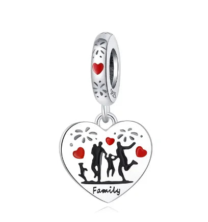 Happy Family Heart Shaped Charm Pendant