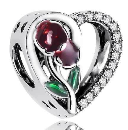 Love Heart Rose Charm Bead