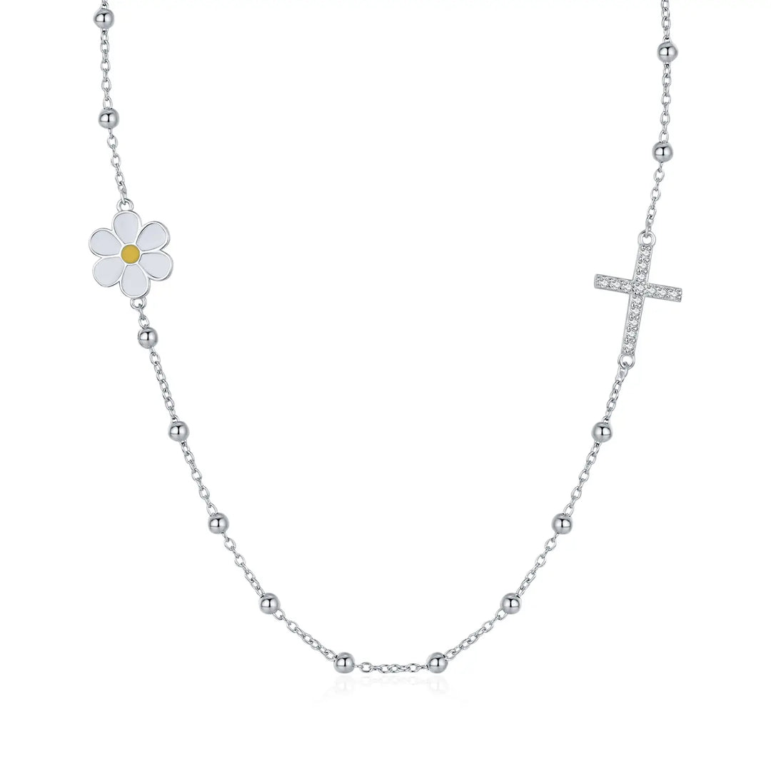 Cross & Daisy Short Choker Necklace