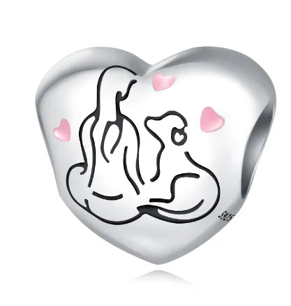Pink Heart Girl and Puppy Dog Heart Shaped Beads