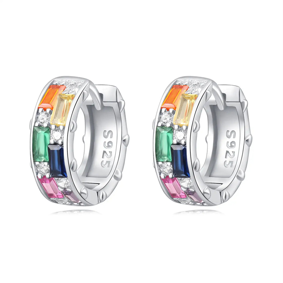 Geometric Colored Zirconia Hoop Earrings