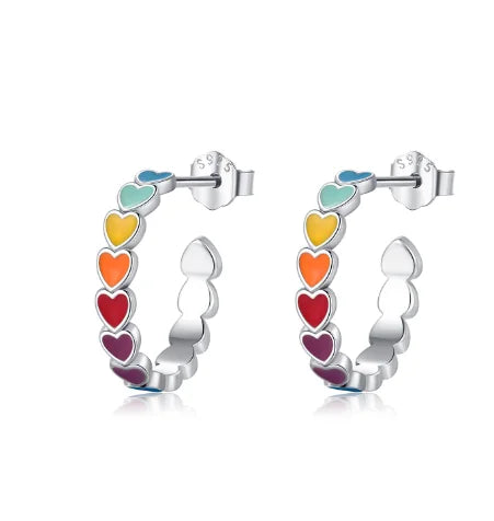 Rainbow Enamel C Shaped Earrings
