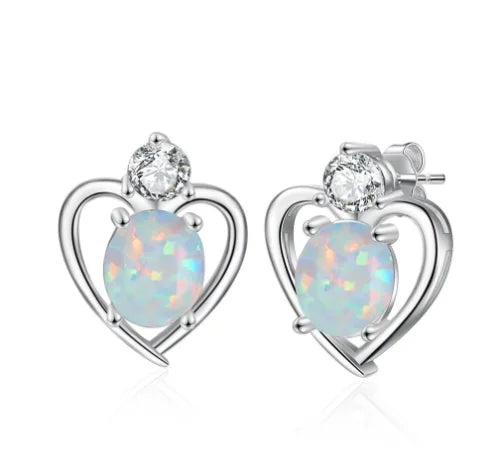 Love Heart Opal Earrings