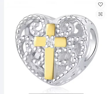 Cross Pattern Love Heart Charm Bead