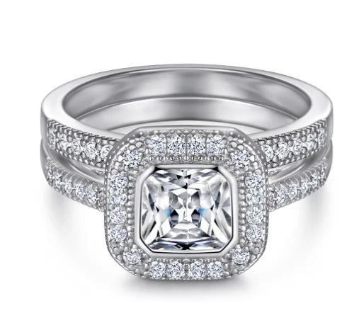 Square Two in One Combination Zircon Ring Set
