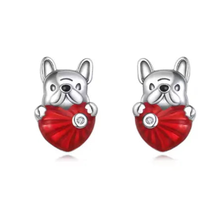 Bulldog Love Heart Stud Earrings