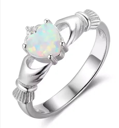 Crown Holding Love Heart Opal Ring