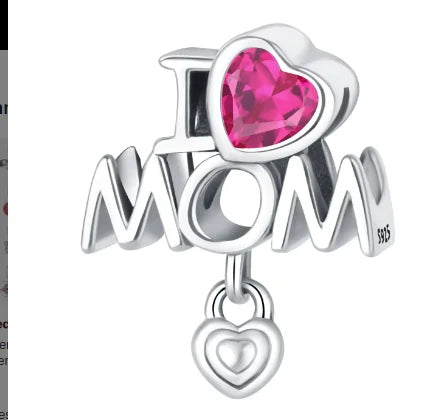 I Love Mom Heart Pendant Bead