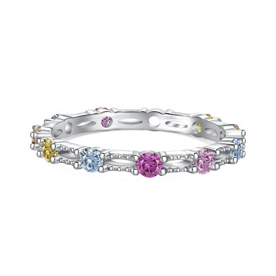 Pastel Gem Row Silver Ring