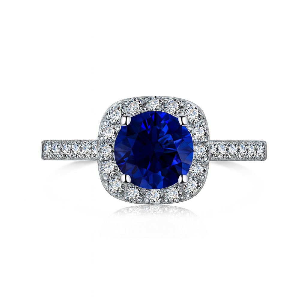 Blue Zirconia Halo Ring in Sterling Silver