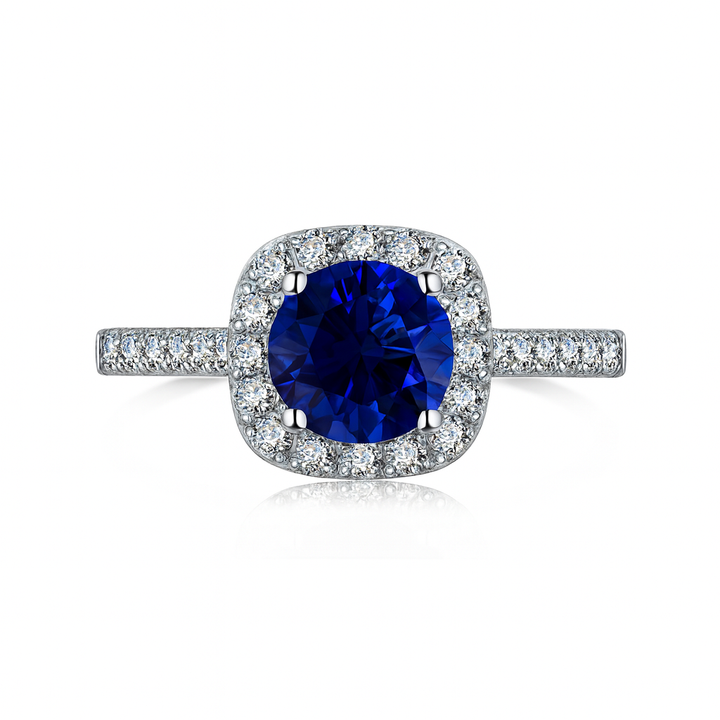 Blue Zirconia Halo Ring in Sterling Silver