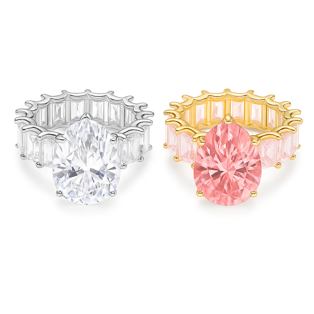 Statement Zirconia Ring in 925 Silver with 18K Gold Plating.