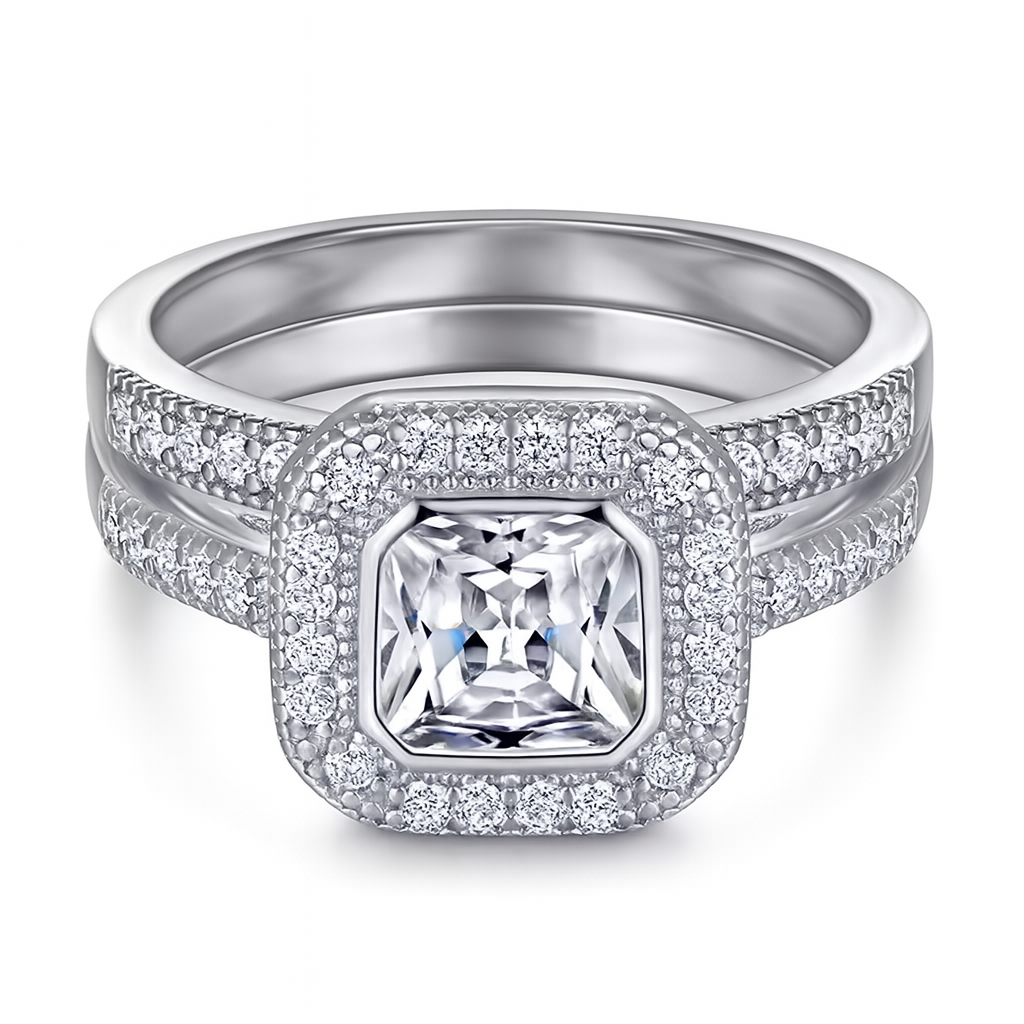 Square Two in One Combination Zircon Ring Set