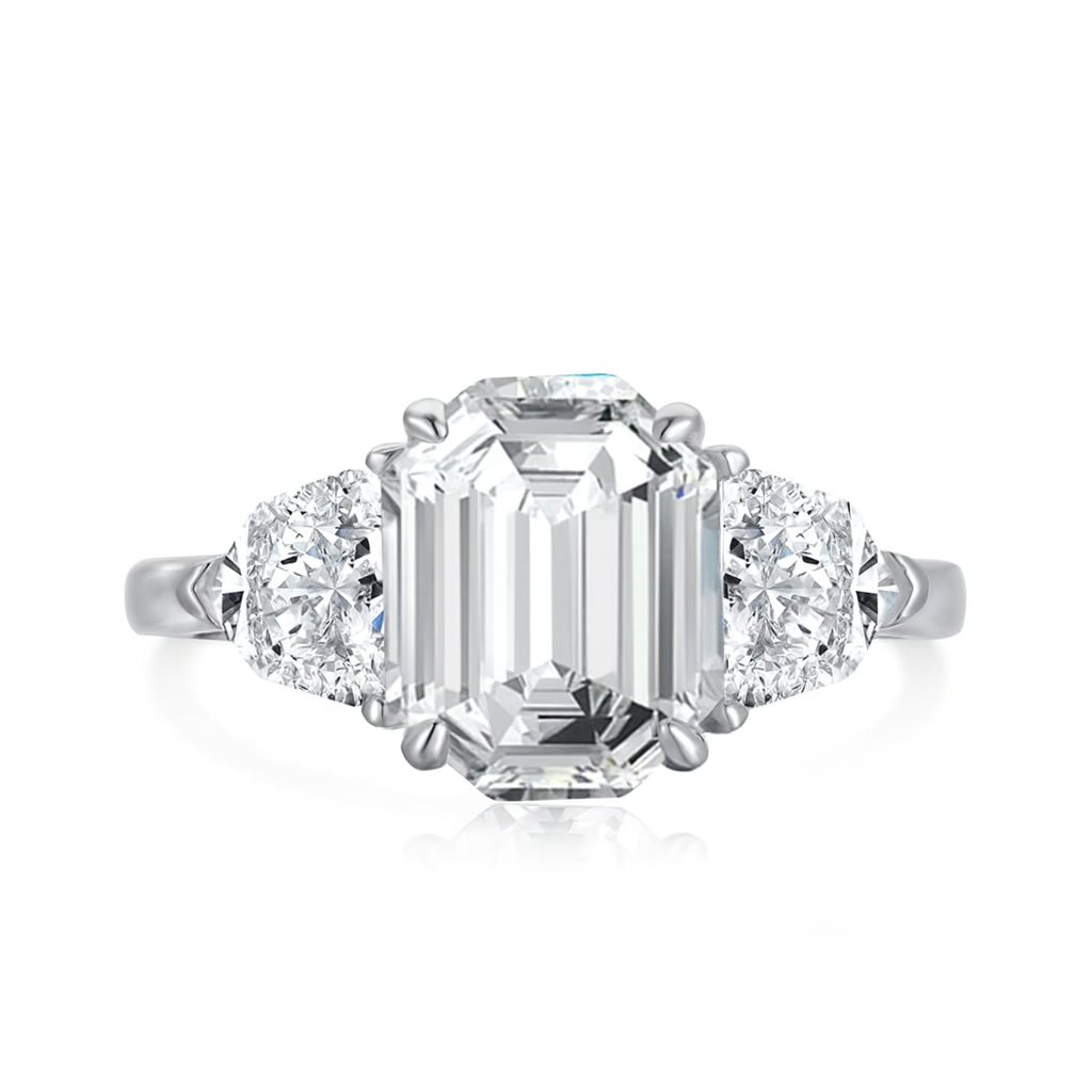 Emerald Cut Trilogy Zirconia Ring in Sterling Silver