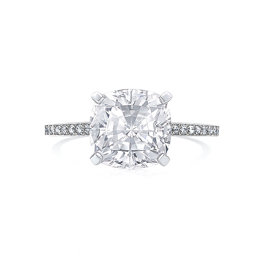 Cushion Cut Zirconia Ring in Sterling Silver or Gold