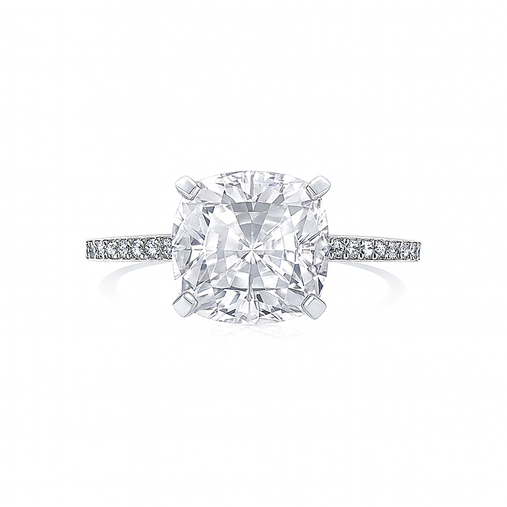 Cushion Cut Zirconia Ring in Sterling Silver or Gold