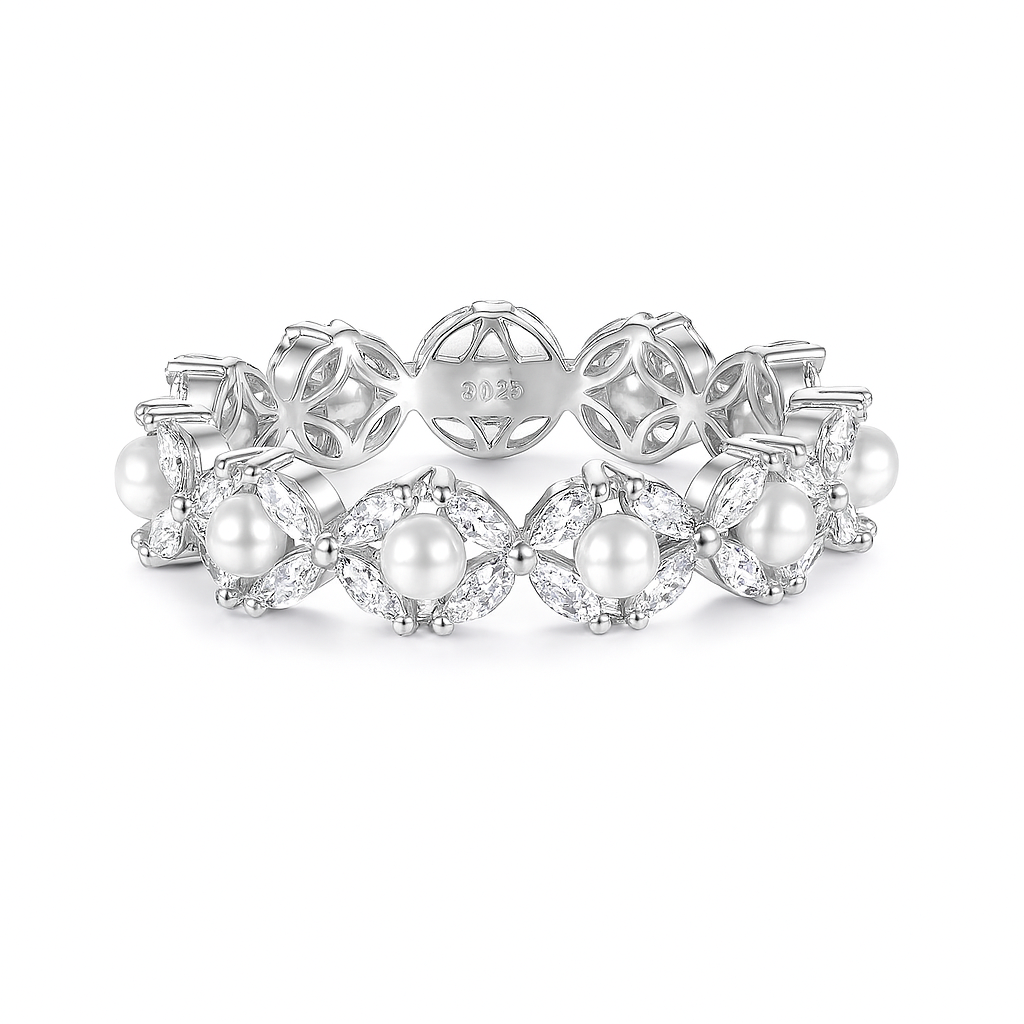 Sterling Silver Pearl and Zirconia Eternity Band