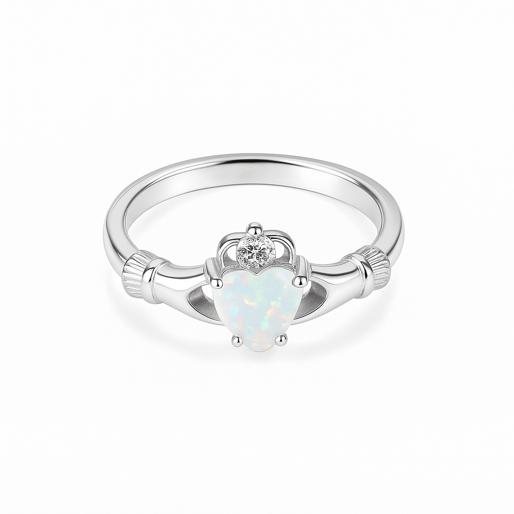 Anillo de ópalo con forma de corazón y corona