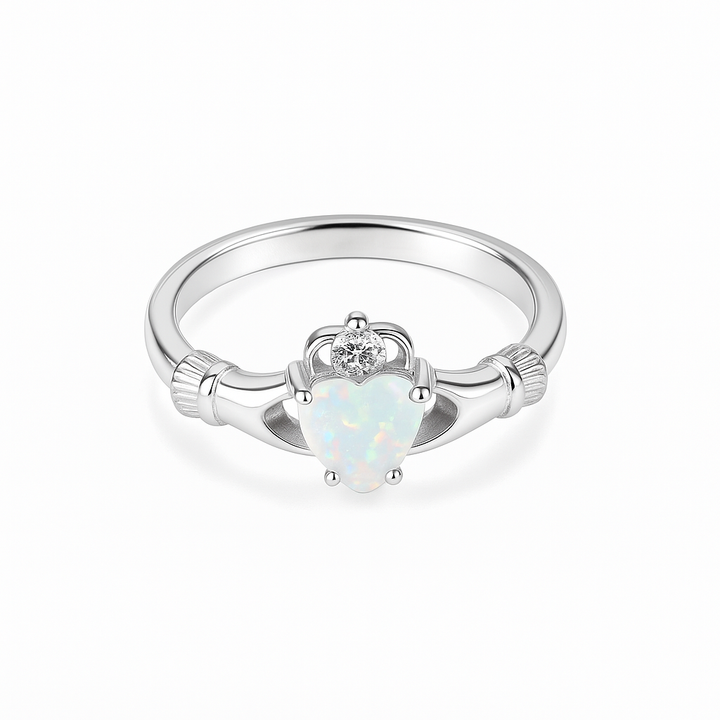 Anillo de ópalo con forma de corazón y corona