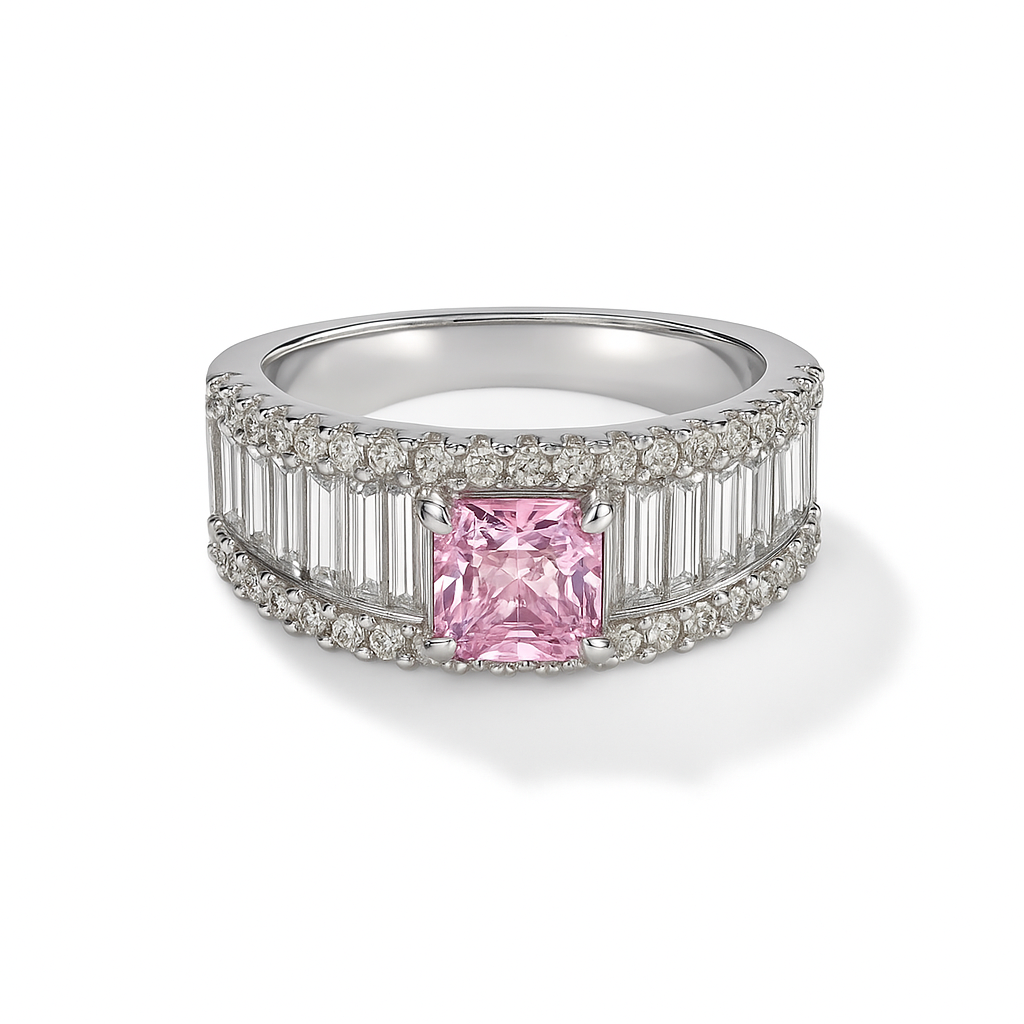 Zirconia Ring with Clear and Pink Stones in Sterling Silver