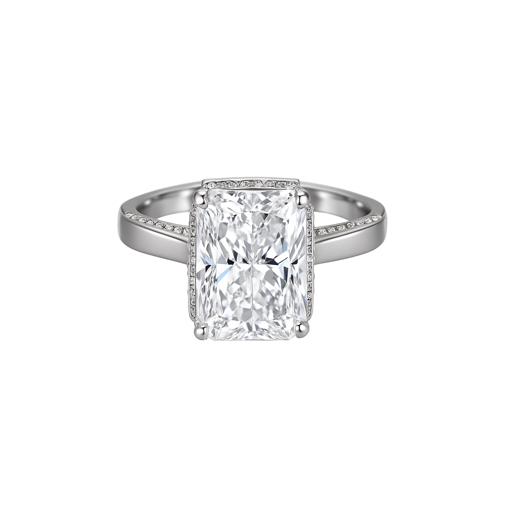 Radiant Yellow Rectangular Zirconia Ring in Sterling Silver