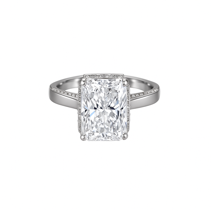Radiant Yellow Rectangular Zirconia Ring in Sterling Silver