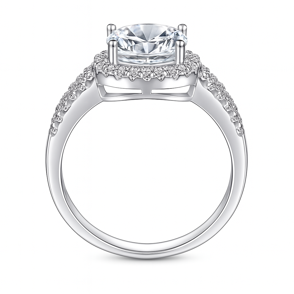 Oval Halo Zirconia Ring in Sterling Silver