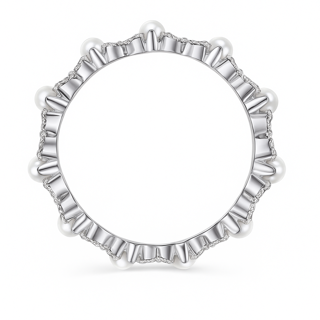 Sterling Silver Pearl and Zirconia Eternity Band