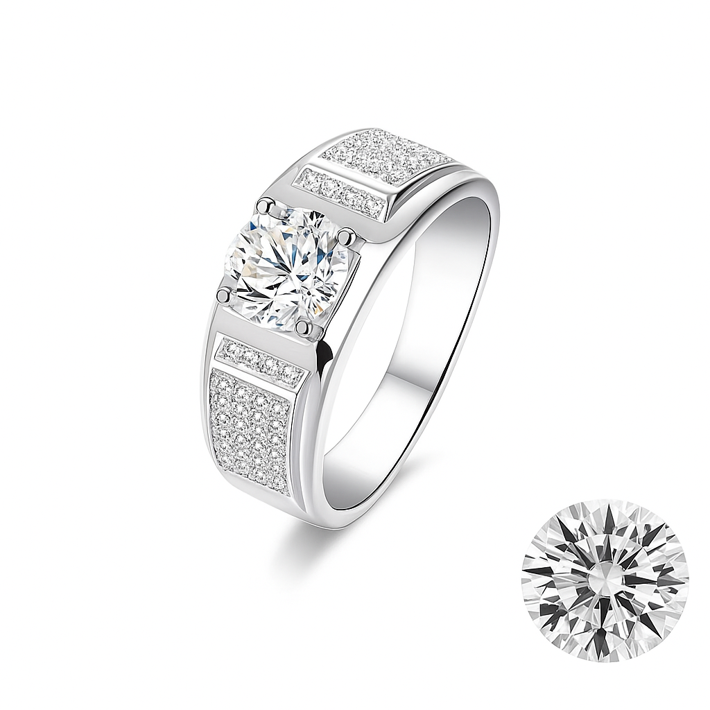 Luxury Unisex 1CT Moissanite Statement Ring in 925 Sterling Silver