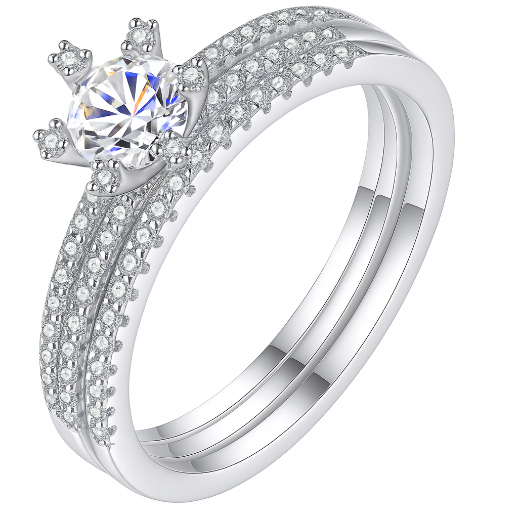 Three Piece 0.5Ct Princess-Cut Zirconia Crown Ring Set in 925 Sterling Silver