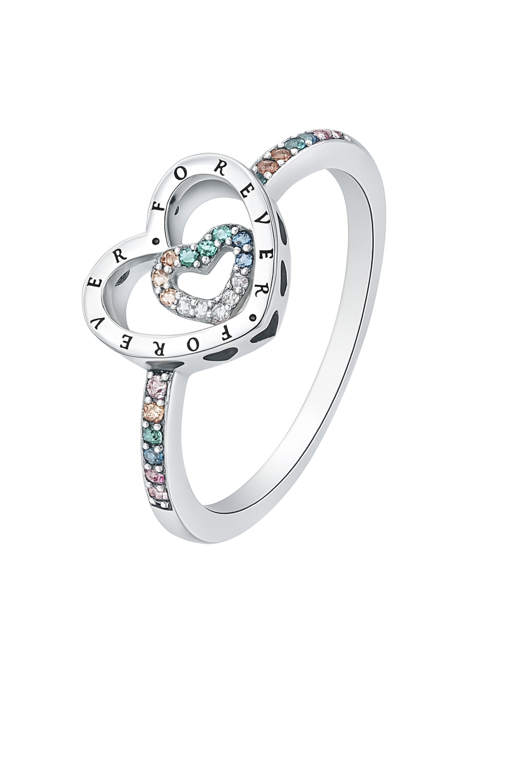 Multicolor Heart Zirconia Ring in Sterling Silver