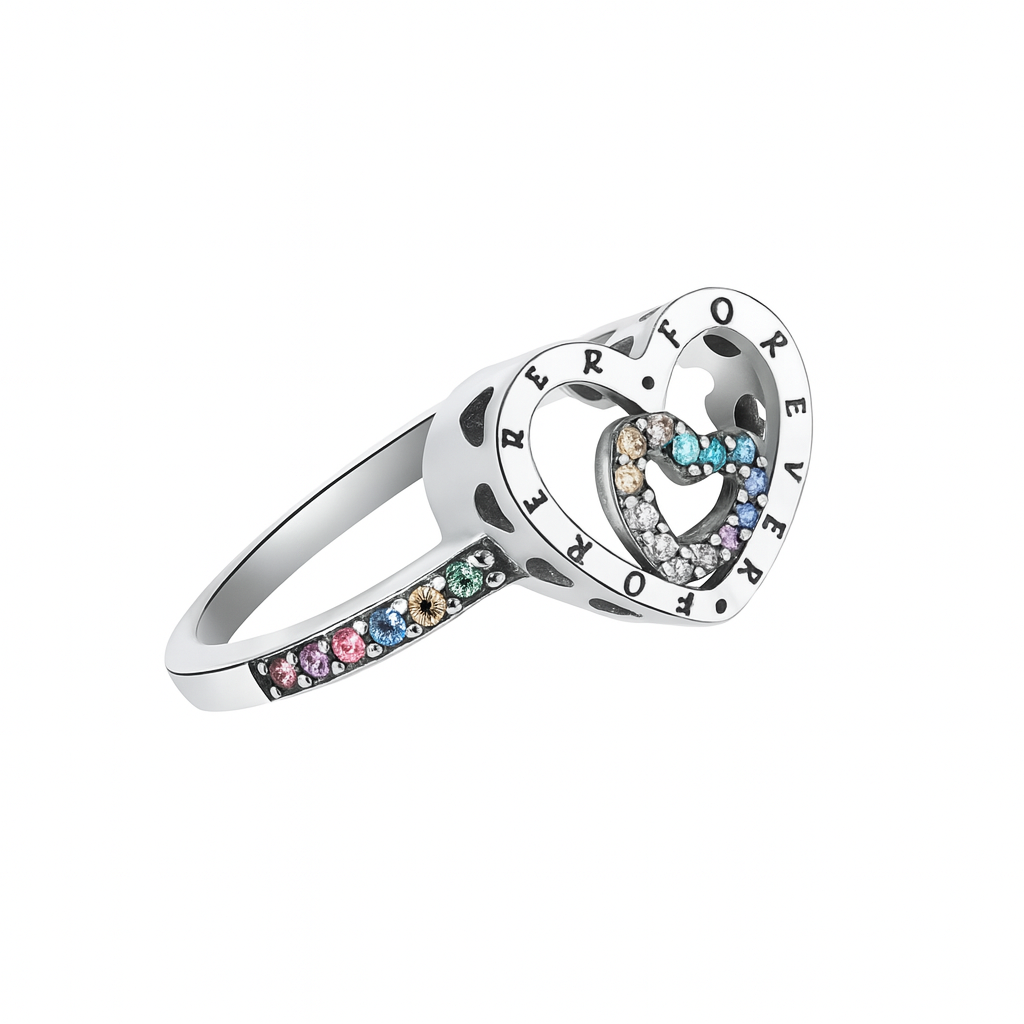 Multicolor Heart Zirconia Ring in Sterling Silver