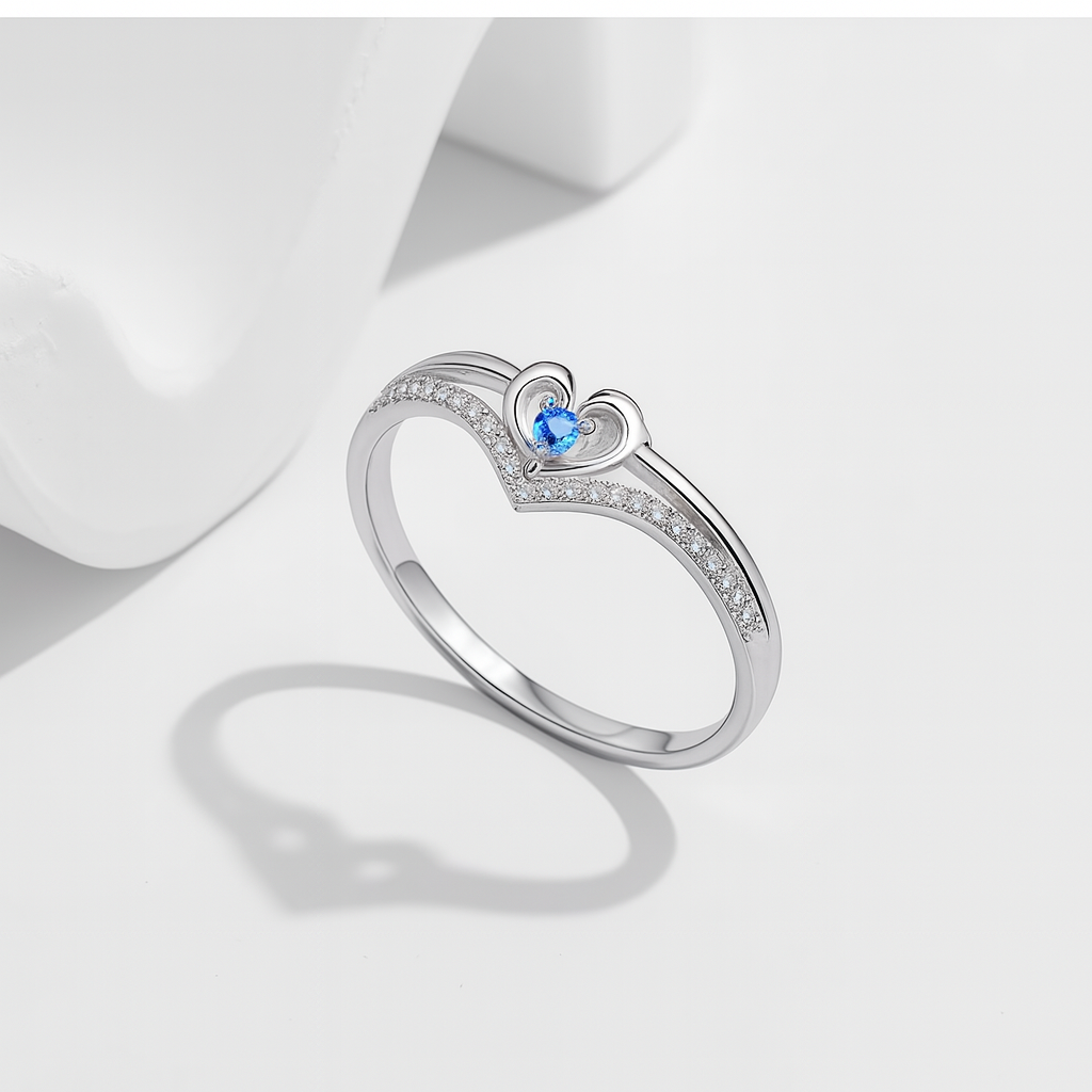Heart Crown Adjustable Blue Zirconia Ring