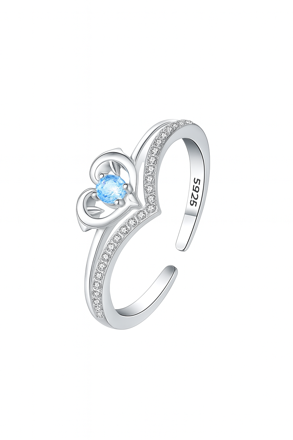 Heart Crown Adjustable Blue Zirconia Ring